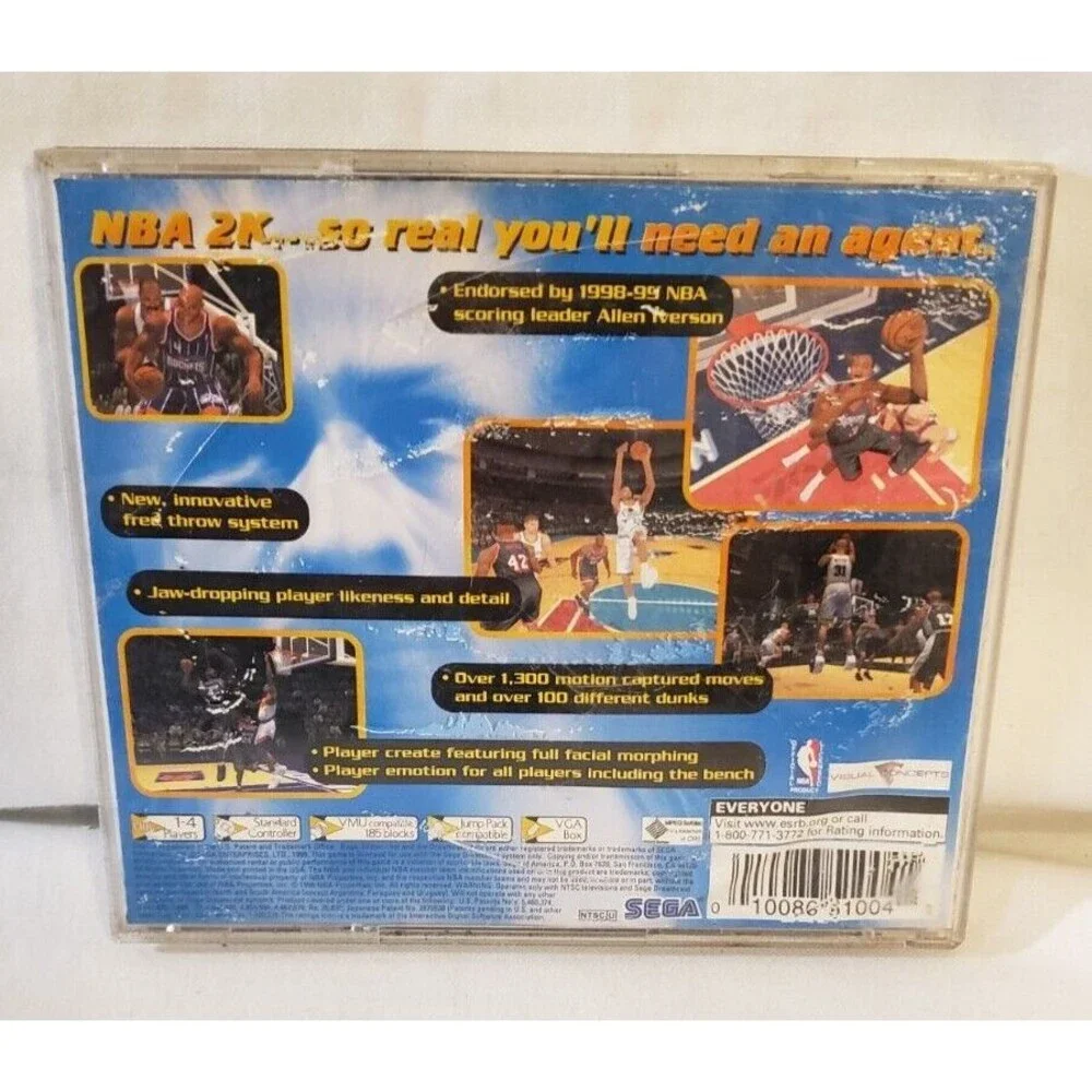 NBA 2K Sega Sports Allen Iverson Cover and NBA 2K1 (Sega Dreamcast, 2000) NFR